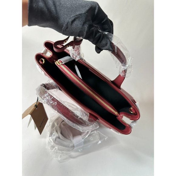 Burberry Medium Banner House Check Leather Tote Shoulder Bag Crimson - Picture 11 of 16